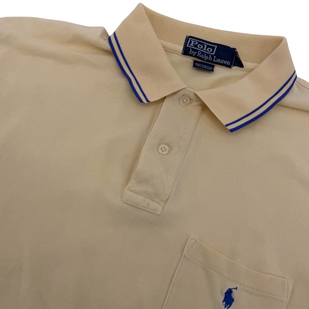 Polo Ralph Lauren Polo Shirt Mens L Yellow Short Sleeve Pocket Tipped Pique